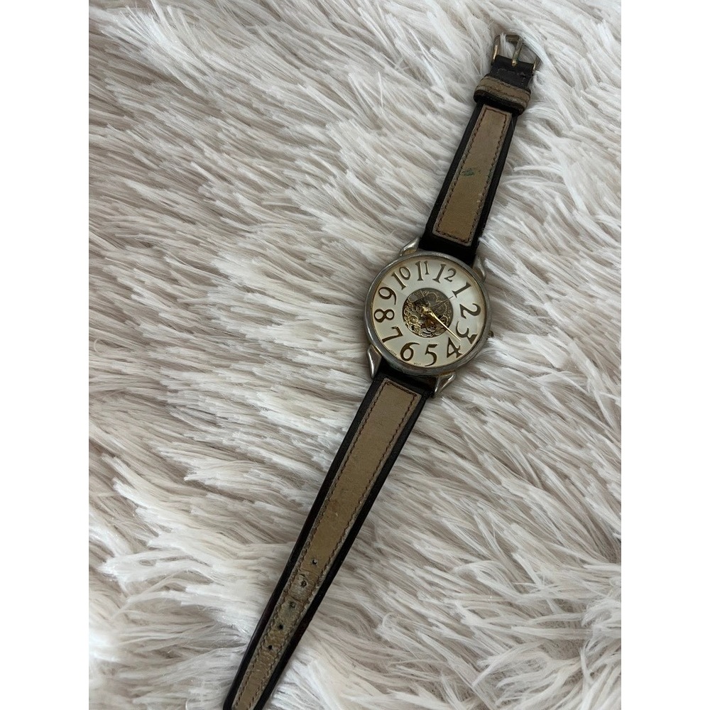 Gitano Skeleton Dial Watch Unisex Brown Tan Leather Strap Vintage Needs Battery